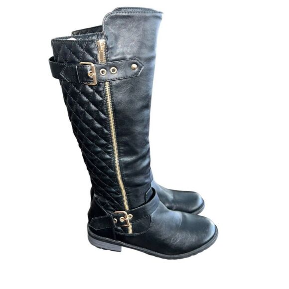 Cambridge Select Women's Riding Boots Black Block Heels Mid Calf Buckle Zip 7.5 - Picture 4 of 8